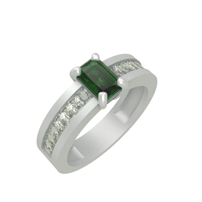 14k White Gold Green Emerald Diamond Band (0.98.cts.tw)