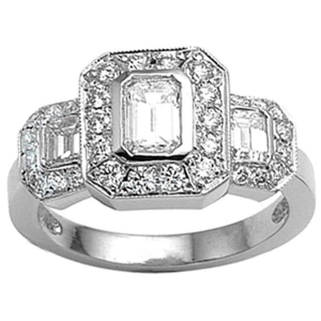 14k White Gold Emerald-Round Cut Diamond Band (1.50.cts.tw)