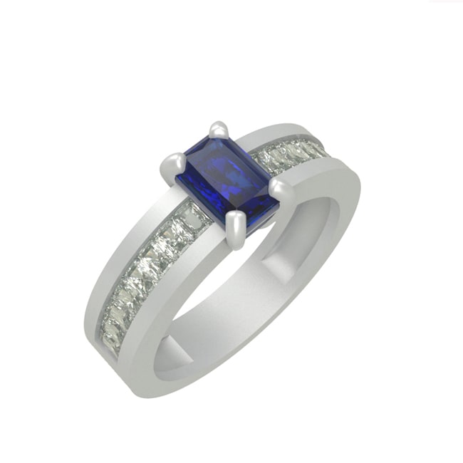 14k Gold Emerald Cut Sapphire Diamond Ring (0.98.cts.tw)
