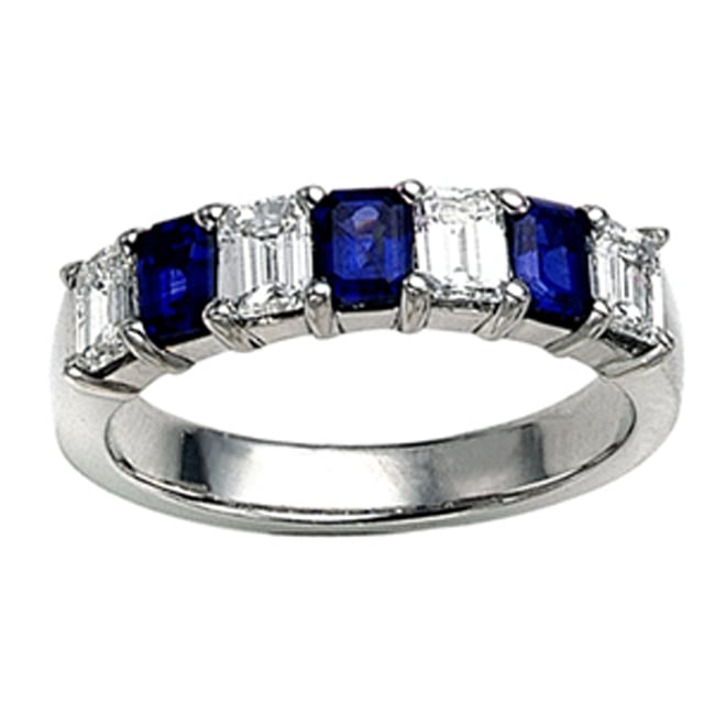 14k Gold Seven Stone Diamond Sapphire Ring (1.40.cts.tw)