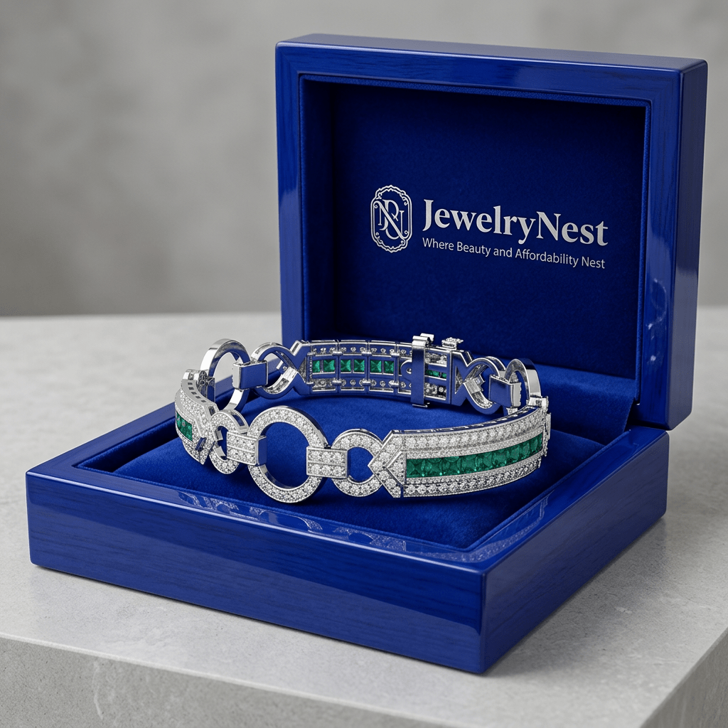 14k White Antique Look Emerald Diamond Bracelet (5.47.cts.tw) - JewelryNest LLC