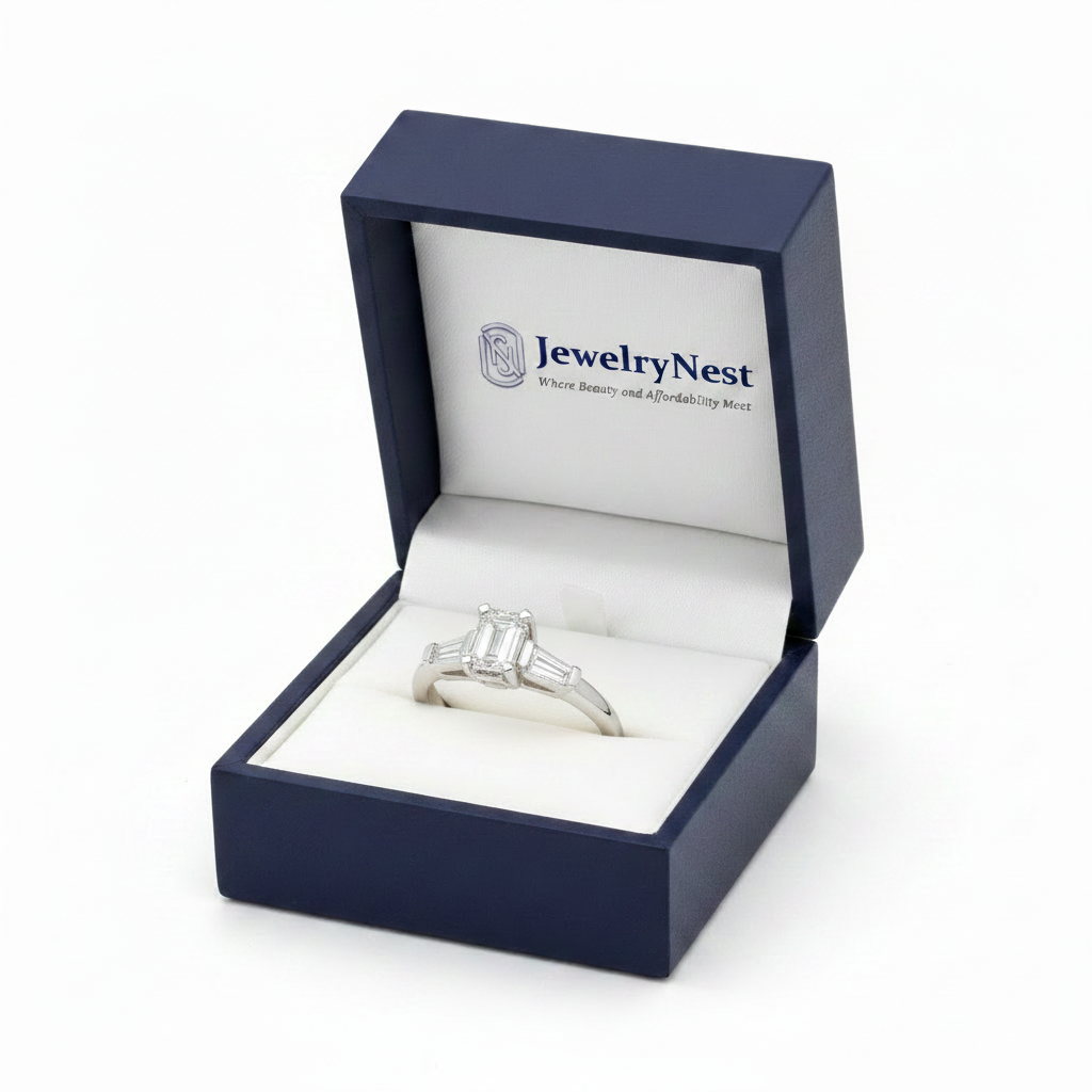 Emerald Cut Baguette Diamond Ring in JewelryNest Gift Box