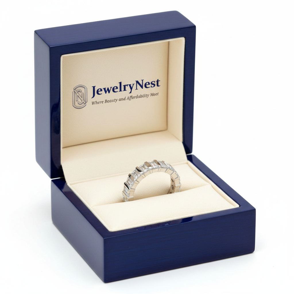 Emerald Cut Diamond Eternity Band in JewelryNest Royal Blue Box