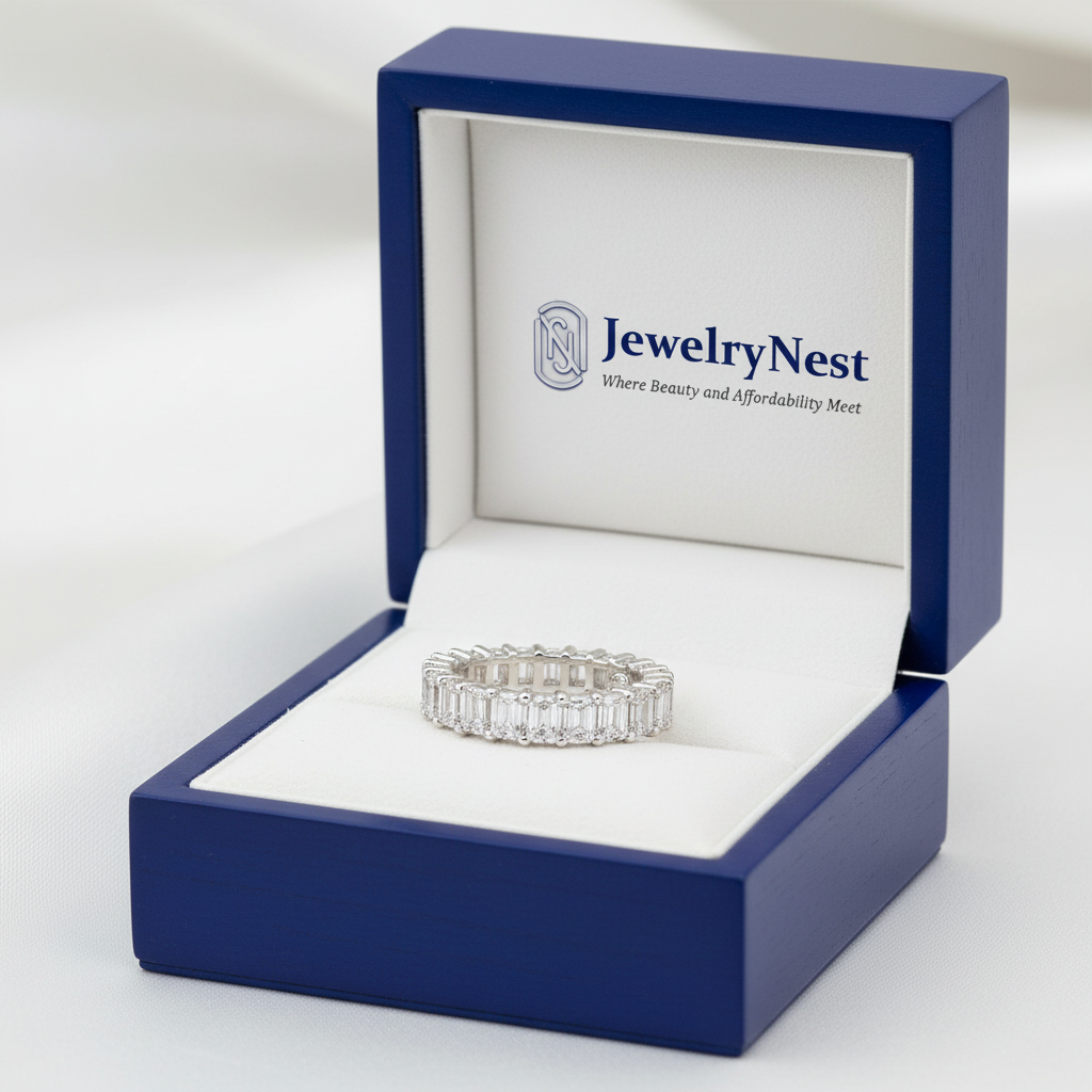 Emerald-Cut Diamond Eternity Band in Royal Blue JewelryNest Box