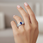 Emerald-Cut Sapphire Diamond Ring on Model