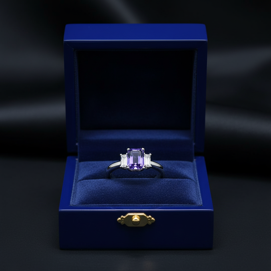 Emerald Cut Tanzanite Ring in Gift Box
