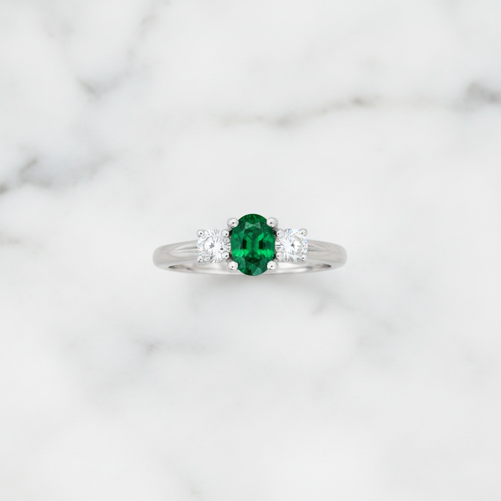 Emerald Diamond Ring Flat Lay
