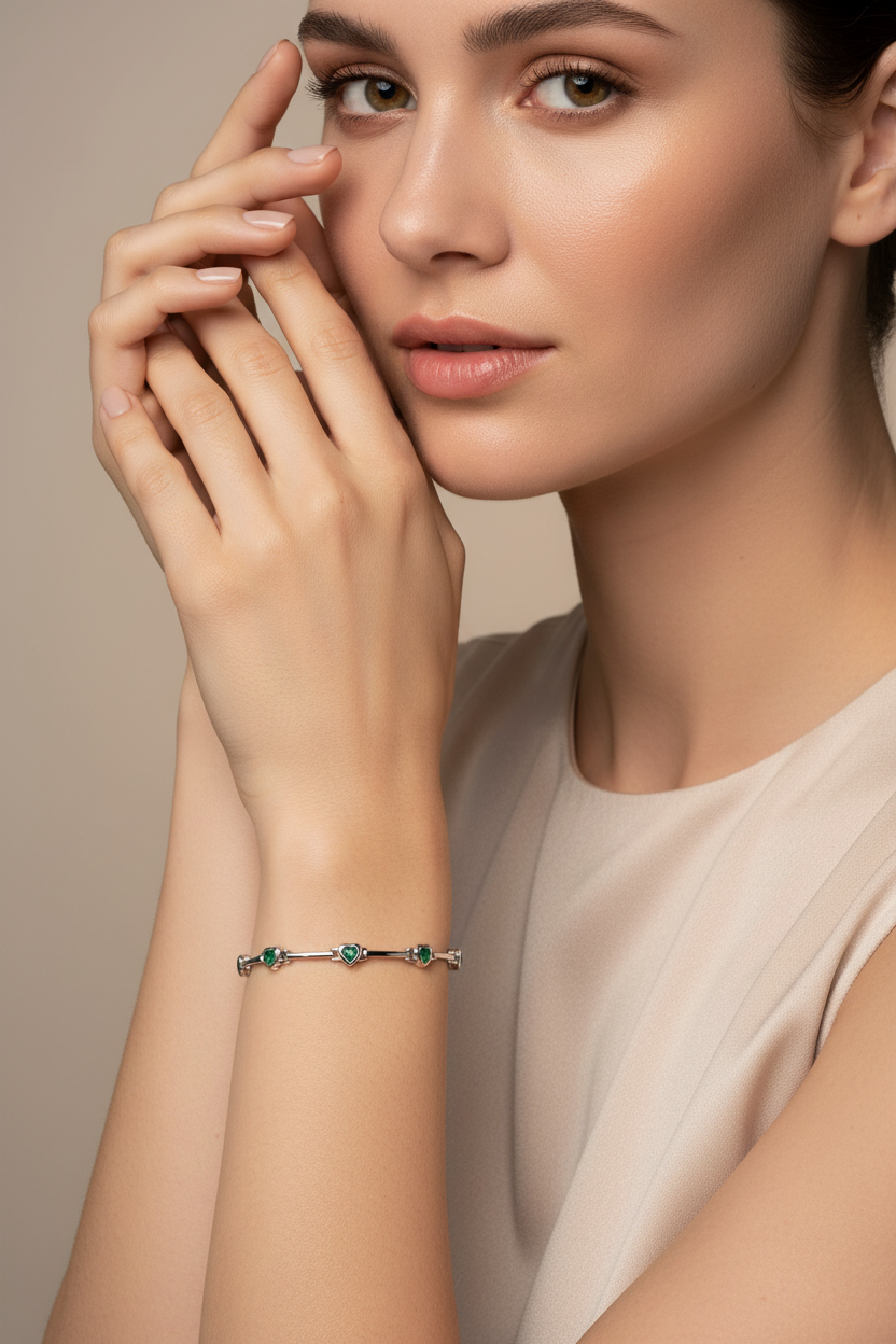 Emerald Heart Bar Bracelet on Model