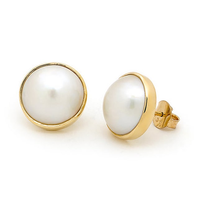 14k Yellow Gold 10.0 mm - 11.0 mm Cultured Mabe Pearl Earring