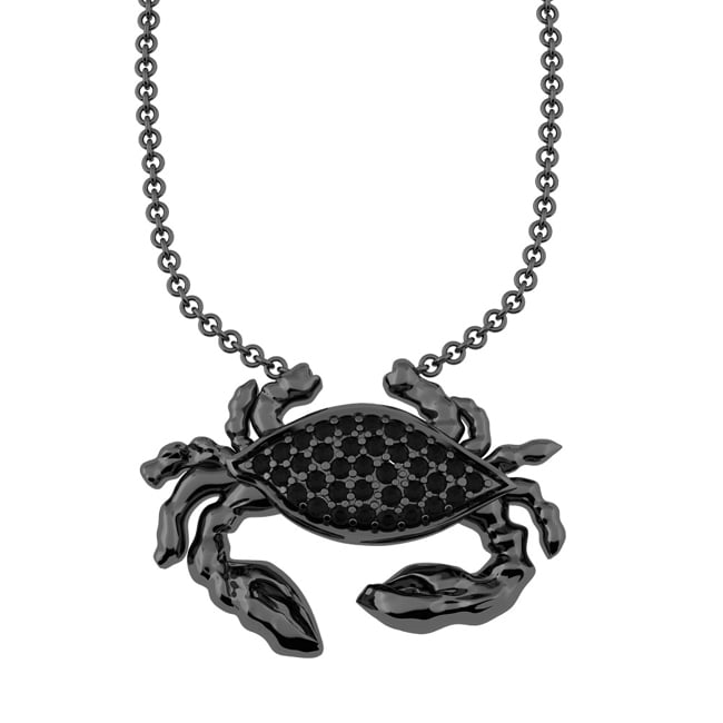 14k White Gold Diamond Crab Black Ruthenium Necklace (0.36.ct.tw)