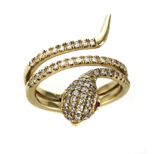 14k Yellow Gold Diamond Ruby Snake Ring (0.47.ct.tw)