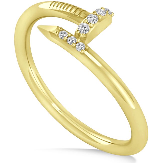14k Gold Diamonds Nail Yellow Spiral Ring (0.11 ct.tw)