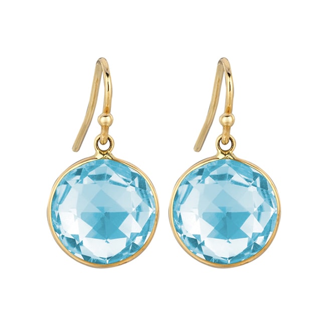 14k Yellow Round Checkerboard Blue-Topaz Drop Earring (14.0.cts.tw)