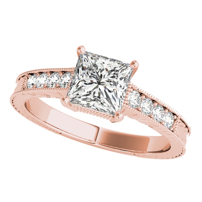 14K Rose Princess-Round Diamond Engagement Ring (1.20.cts.tw)