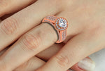 14k Rose Gold Diamond Arch Solitaire Engagement Ring On Woman Hand (2.14 cts. tw)