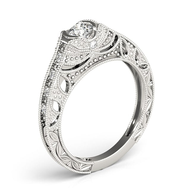 14k white vintage Round Diamond Engagement Ring (0.35.ct.tw)
