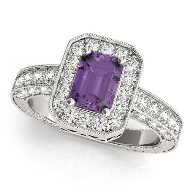 14K White Emerald-Cut Amethyst Diamond Ring ( 1.67 cts.tw)