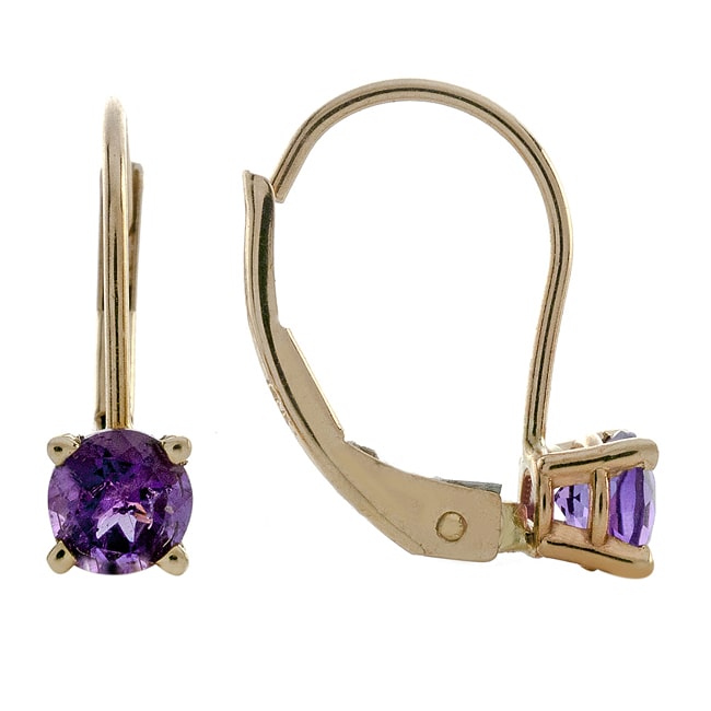 14k Gold Round Amethyst European Back Earring (0.50.ct.tw)
