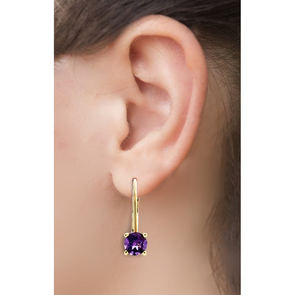 14k Gold Round Amethyst European Back Earring On Woman Ear  (0.50.ct.tw)