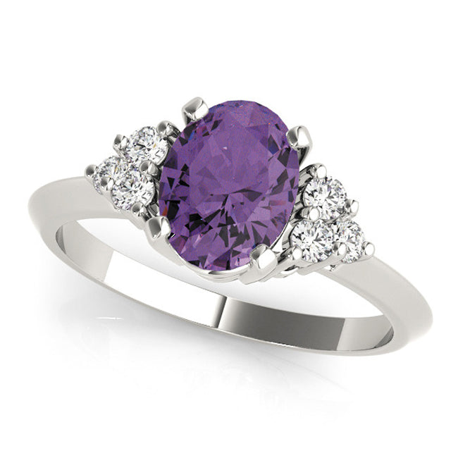 14K White Oval Amethyst Diamond Ring ( 1.80 cts.tw)