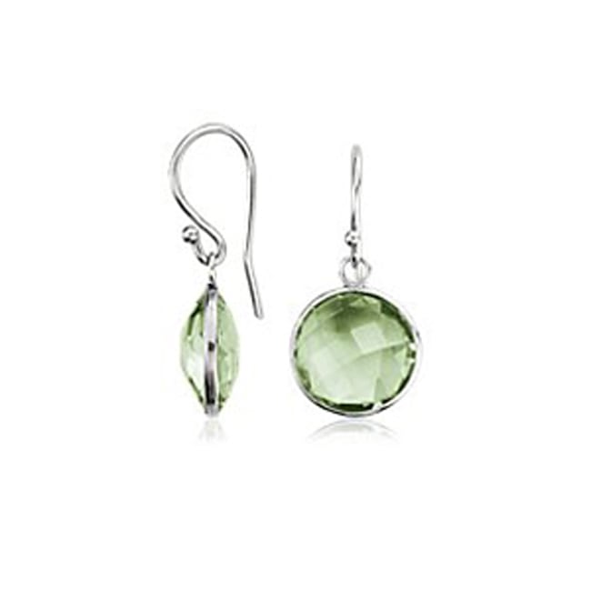 14k Gold Round Green Amethyst Dangle Earring (7.0.cts.tw)