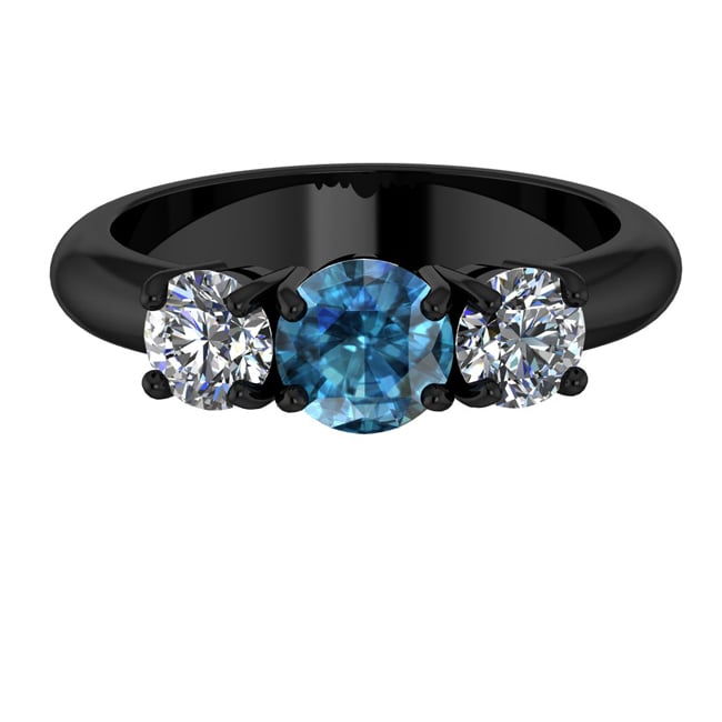 14k Black Gold 3 Stone Blue Diamond Ring (1.0.ct.tw) 