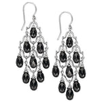 Silver Black Briolette Onyx Chandelier Earrings (15.3.cts.tw)
