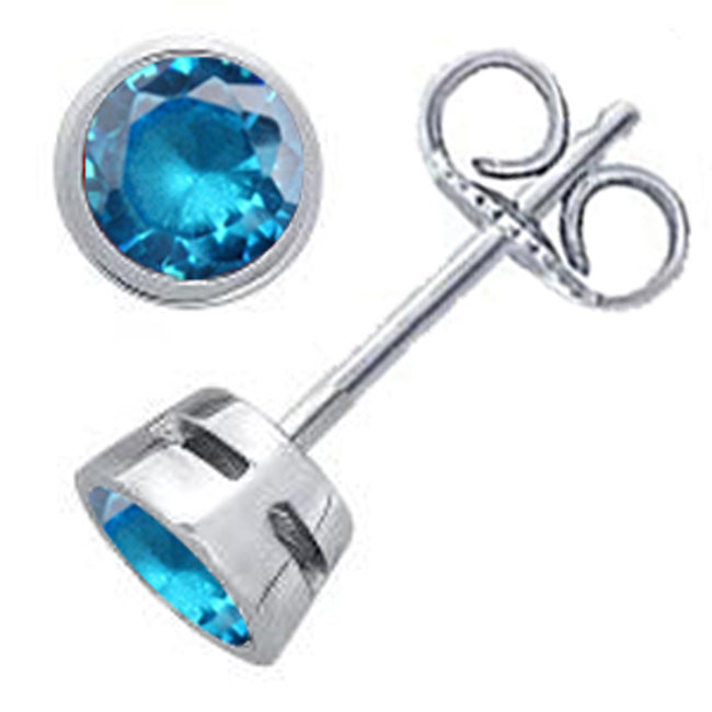 Sterling Silver Swiss Blue Topaz Bezel Stud Earring (2.0.cts.tw)