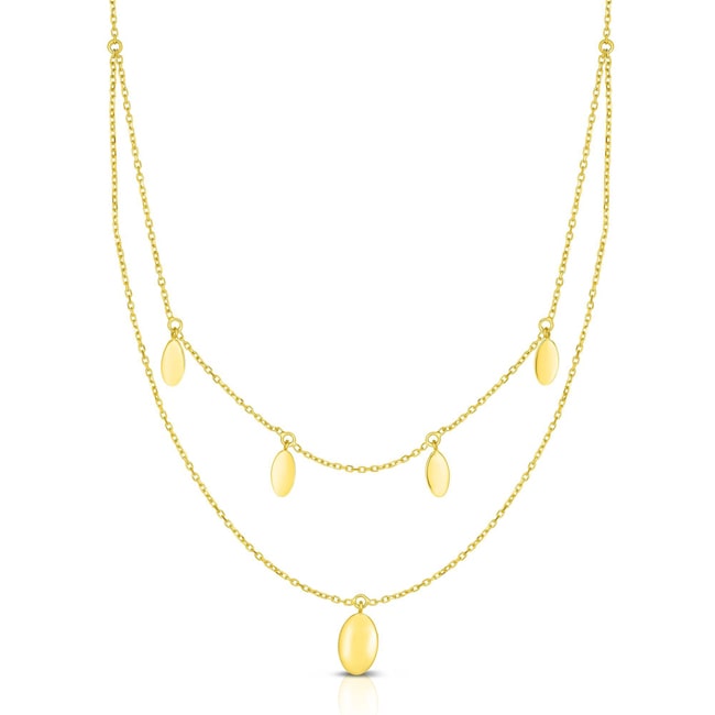 14K Yellow Multi-Strand Layered Oval Dome Disc Necklace (5.6.gr.tw)