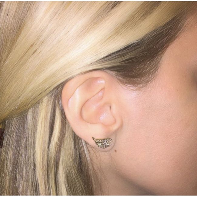 14K Diamond Angel Wings Climber Earrings On Woman Ear (0.50.ct.tw)