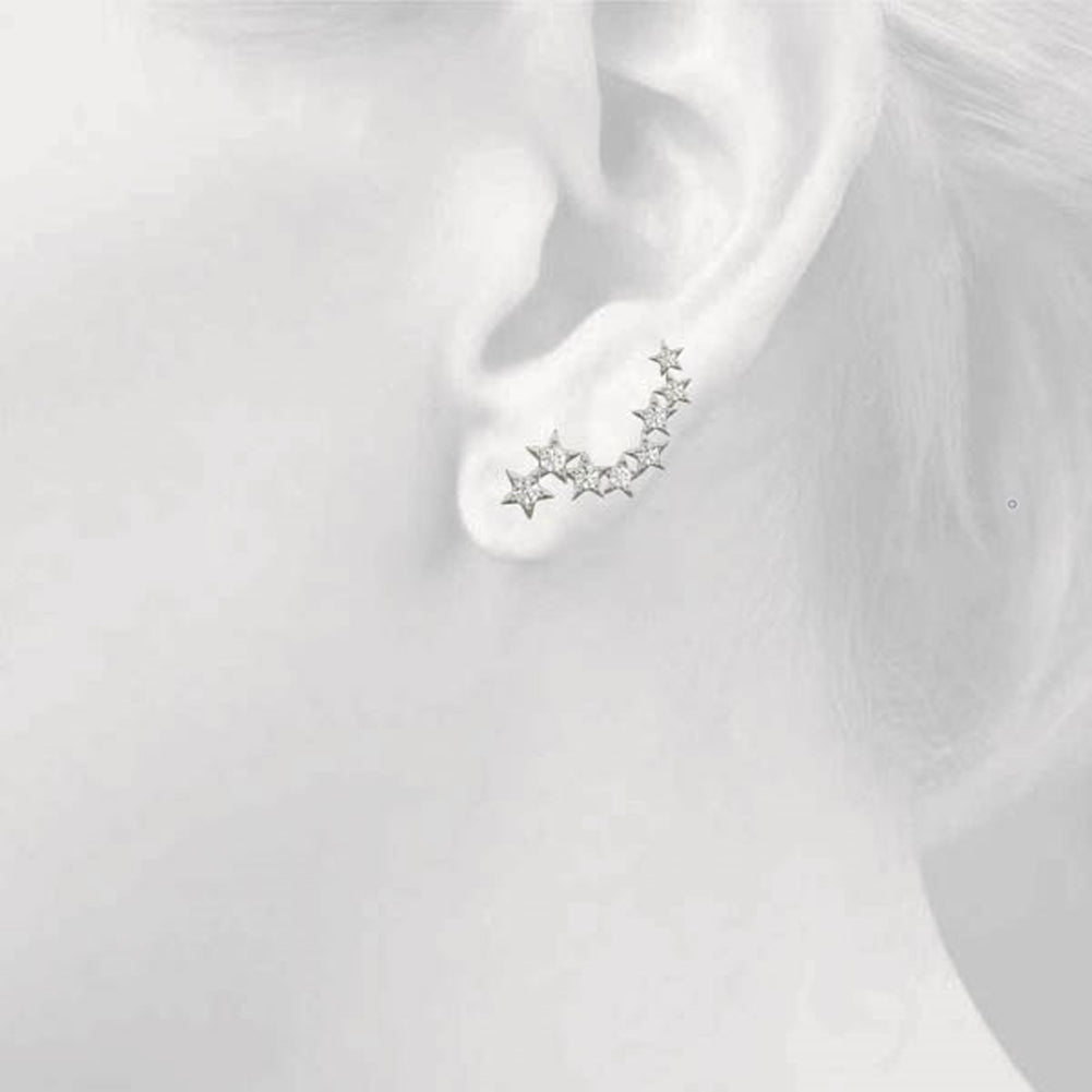 14K Diamond Star Climber Earrings On Woman Ear (0.30.ct.tw)