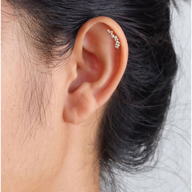 14K Yellow Round Cluster Diamond Crawler Earring On Woman Ear (0.25.ct.tw)
