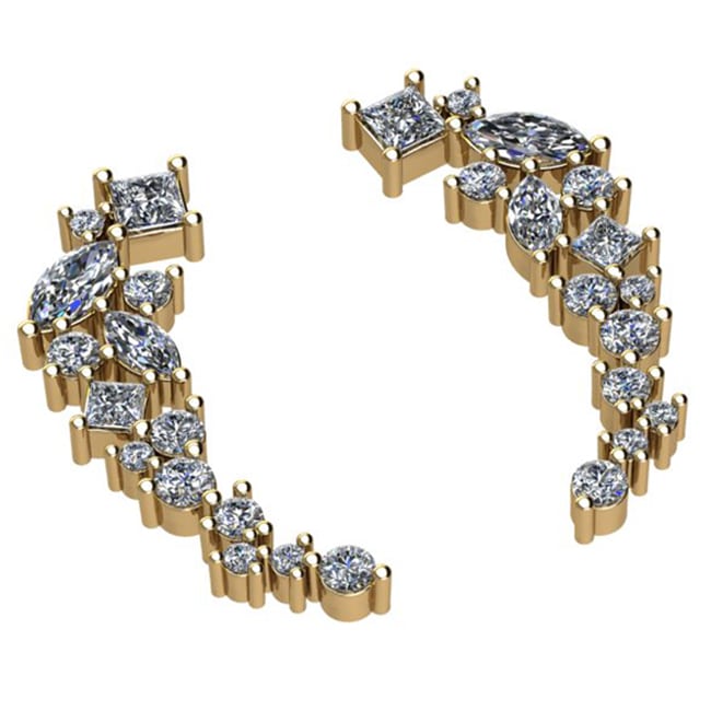14k Gold Designer Multi-Shaped-Shaped Diamond Crawler Earrings (1.02.cts.tw)