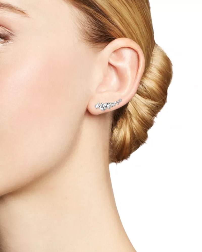 14k Gold Designer Multi-Shaped-Shaped Diamond Crawler Earrings (1.02.cts.tw)
