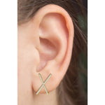 14k Yellow Diamond Two Raw Lab-Created Criss Cross Earring On Woman Ear (0.78.ct.tw)