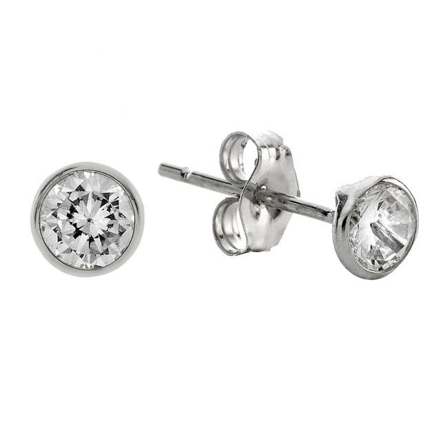 14k Gold Round Triple A Cubic-Zirconia Bezel Earrings Stud  (1.0.ct.tw)