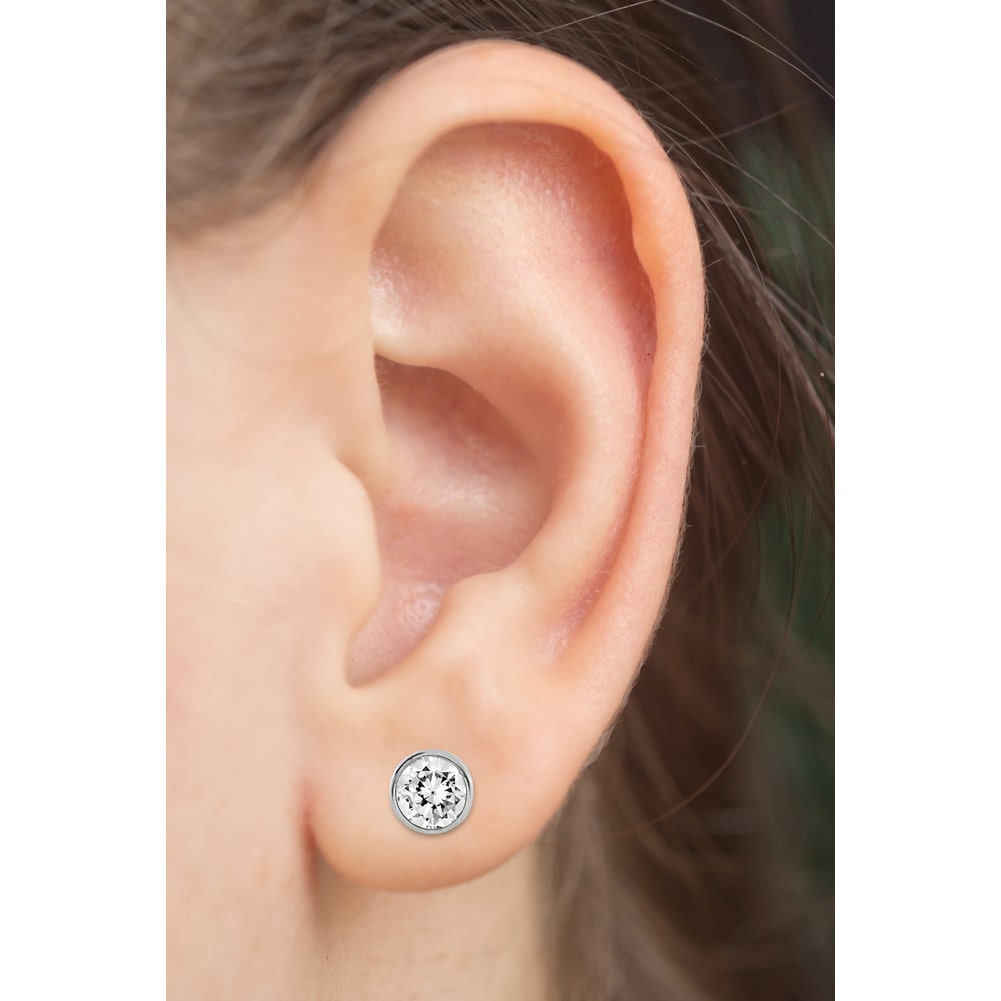 14k Gold Round Triple A Cubic-Zirconia Bezel Earrings Stud  On Man Ear (1.0.ct.tw)