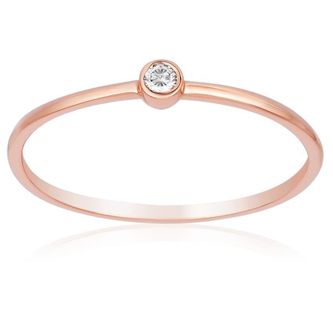 14k Rose Gold Single Diamond Solitaire Stackable Ring (0.03 ct.tw)