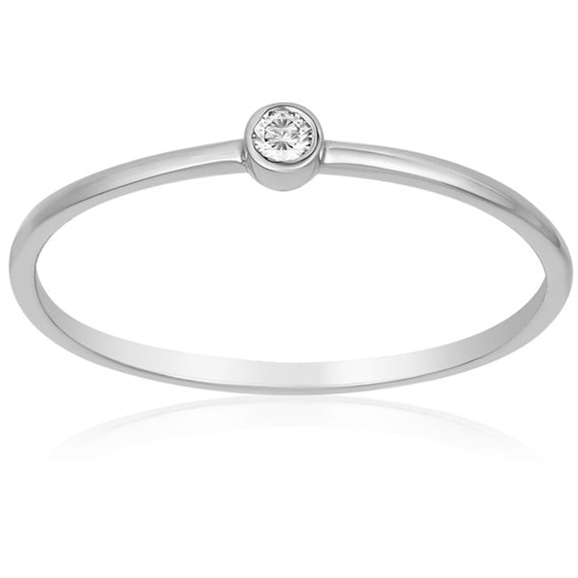 14k White Gold Single Solitaire Diamond Stackable Ring (0.03 ct.tw)
