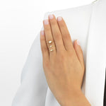 14k Bezel Solitaire Round Diamond Chain Ring On Woman Hand (0.03.ct.tw) 