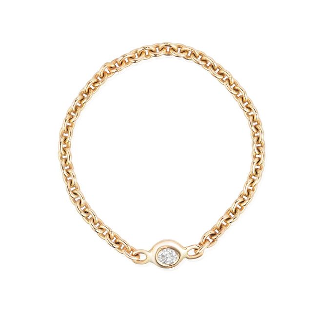 14k Bezel Solitaire Round Diamond Chain Ring (0.03.ct.tw) 