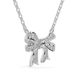 14K White Diamond Ribbon Bow Pendant Necklace ( 0.14 ct.tw)