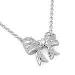 14K White Diamond Ribbon Bow Pendant Necklace ( 0.14 ct.tw)
