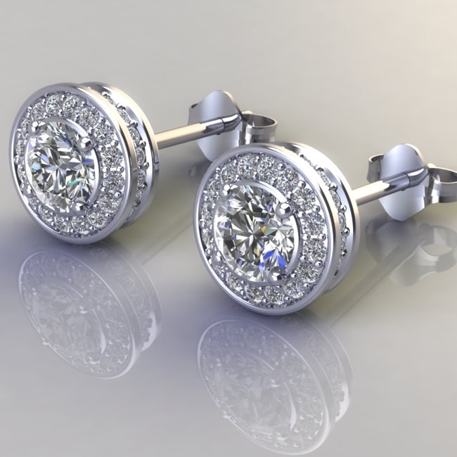 14k Gold Diamond Round Donut Stud Earring (1.89.cts.tw)