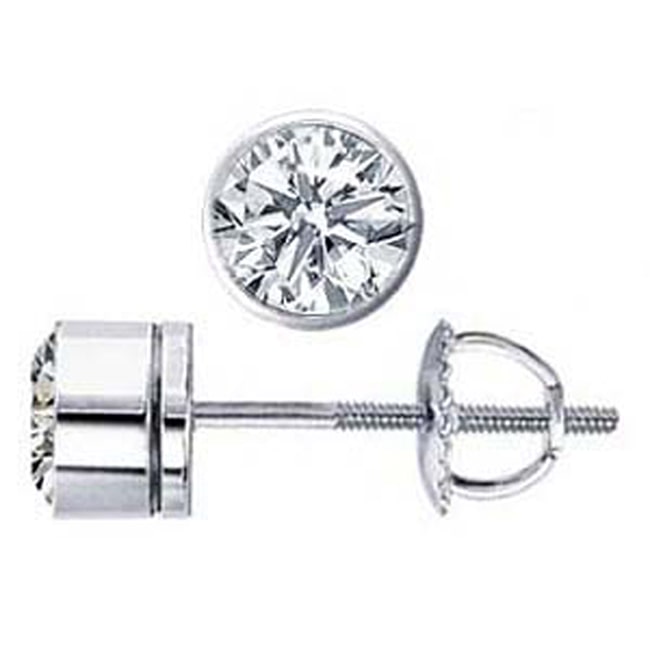 14k Solid Gold Round Bezel Diamond Stud Earring (1.0.ct.tw)
