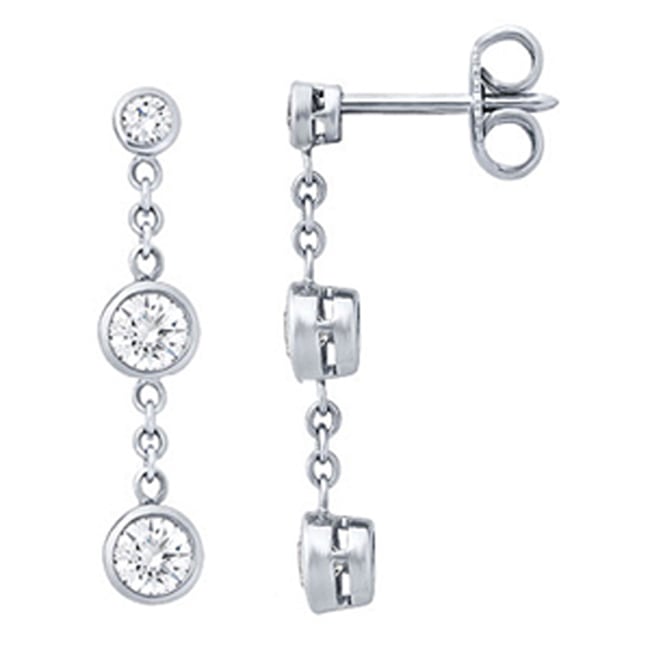 14K Gold Diamond Triple Bezel Drop Earrings (0.90.ct.tw)