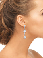 14K Gold Diamond Triple Bezel Drop Earrings On Woman Ear (0.90.ct.tw)