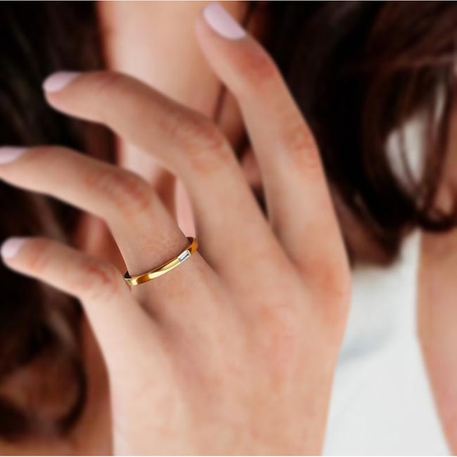 14k Gold Baguette Solitaire Stackable Diamond Ring On Woman Hand ( 0.07 ct.tw)