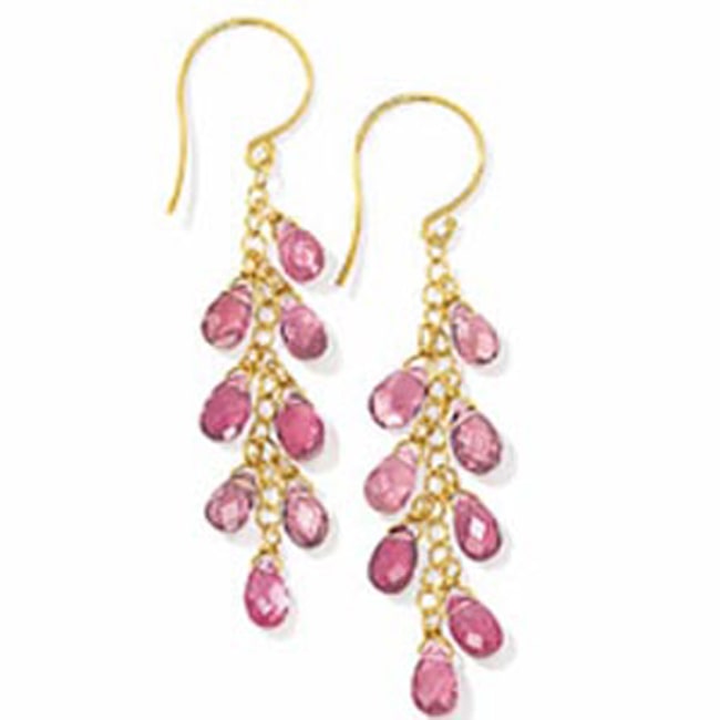 14k Gold Tear-Drop-Briolette-Pink Tourmaline Earrings (13.0.cts.tw)