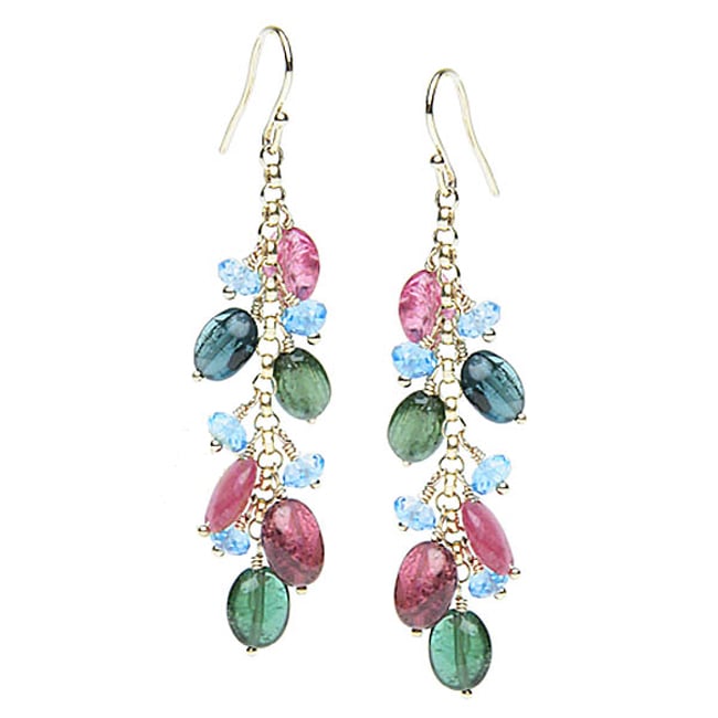 14k Colored Tourmaline Blue-Topaz Earrings (14.75.cts.tw)